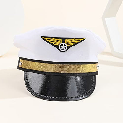 Adult Navy Pilot Airline Captain Hat Airplane Aviator Costume Cap For Captain Halloween Party Cosplay Supplies - color: White