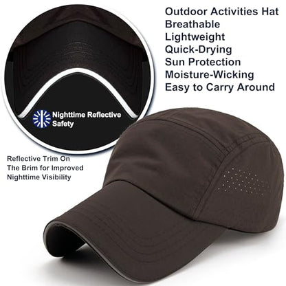 Lightweight Running Hat Breathable Mesh Cap Reflective Brim - color: Brown, size: X-Large-XX-Large