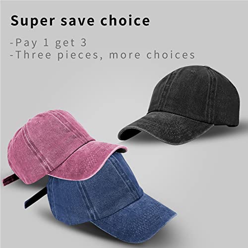 Baseball Cap Unisex Vintage Washed Distressed Cap,Retro Adjustable Dad Hats,Baseball Hat for Men Women - color: 3pcs-black+burgundy+navy