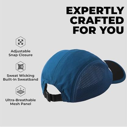Tough Headwear 5 Panel Running Hat-Lightweight Breathable Nylon Trail Runner Hats-Camper Hat -Flat Brim Runners Hats - color: Blue
