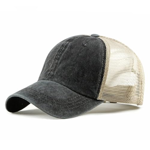 CLAPE Vintage Mesh Baseball Cap Low Profile Trucker Hat for Men Breathable Cotton Summer Cool Hat Outdoor Ball Cap - color: Zm02-black
