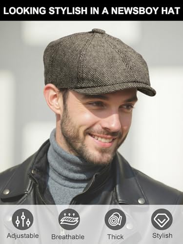 Senker Fashion 2 Pieces Newsboy Cap for Men - color: Dark Grey Khaki