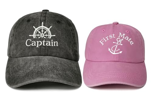 Embroidered Captain & First Mate Baseball Caps Set for Men Women - color: Captain (Black) - Toddler First Mate (Pink)
