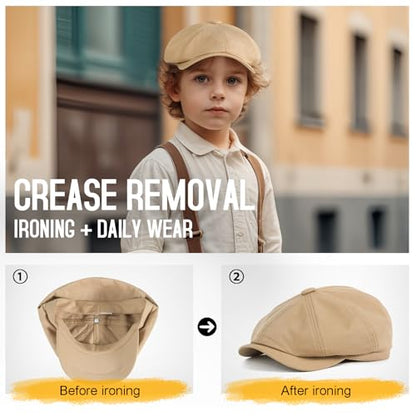 Toddler 8 Panel Cotton Newsboy Cap - color: Khaki, size: 12-24 Months