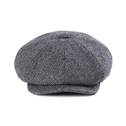 FEINION Men 8 Panel Herringbone Wool Newsboy Cap - color: Herringbone Grey, size: 7 1/2