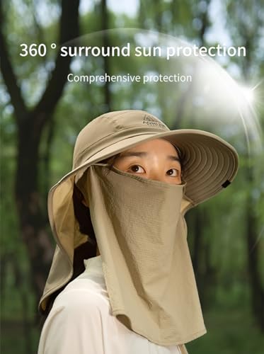 AONIJIE Wide Brim Sun Hat with Face Cover & Neck Flap for Men Women, Fishing Hats UPF 50+ UV Sun Protection - color: C#white