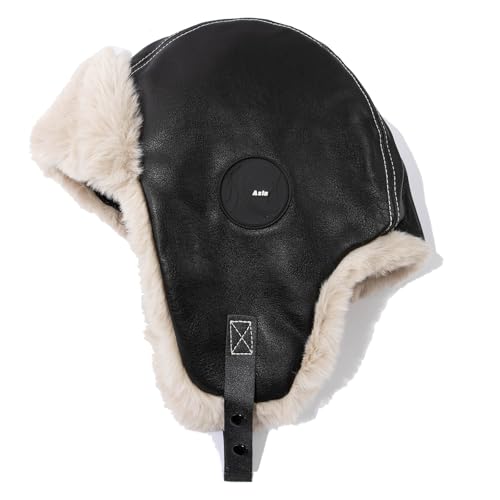 Leather Trapper Hat Winter Trooper Hats for Men Faux Fur Hat Aviator Russian Ushanka Hats with Earflaps Skiing Hat - color: Mg-lfmyypyb30-black