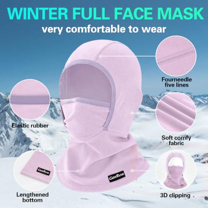 GoxRunx Kids Balaclava Ski Mask,Fleece Face Mask Neck Warmer for Boys Girls,Windproof Face Cover for Cold Weather - color: Black/Light Purple