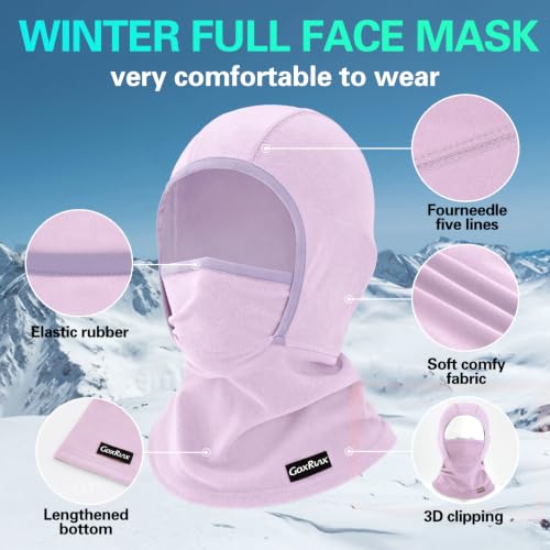 GoxRunx Kids Balaclava Ski Mask,Fleece Face Mask Neck Warmer for Boys Girls,Windproof Face Cover for Cold Weather - color: Rose Pink/Light Purple