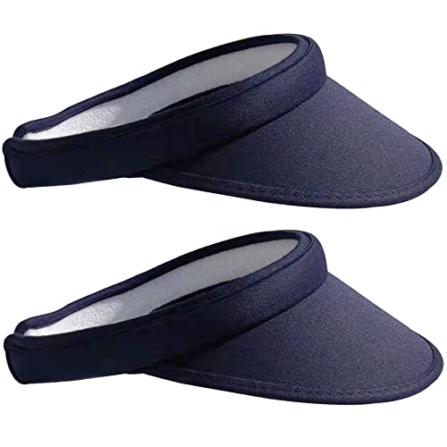 2 Pack Sun Visor Hats Women Men Clip On Wide Brim Visors Hat Outdoor Sports Golf Beach Travel Tennis Caps - color: Navy Blue