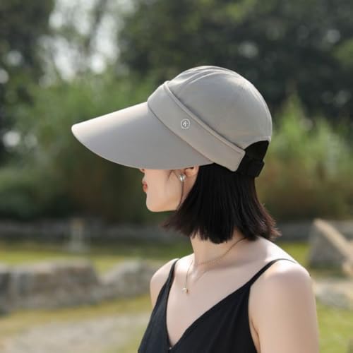 Women Sun Hats Detachable Wide Brim Sun Protection UPF 50+ Packable 2 in 1 Summer Beach Visor Cap - color: Khaki