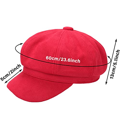 Newsboy Cabbie Baker boy hat Beret Cap for Women Pageboy Visor Paperboy Hat Sailor Fiddler Hat Adjustable - color: Red Tweed