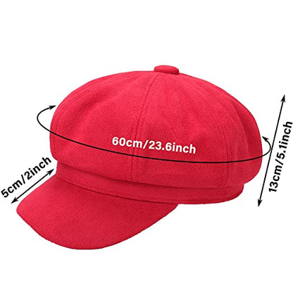 Newsboy Cabbie Baker boy hat Beret Cap for Women Pageboy Visor Paperboy Hat Sailor Fiddler Hat Adjustable - color: Red Tweed