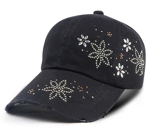 Vintage Distressed Washed Cotton Adjustable Baseball Cap Dad Hat - color: Black-b
