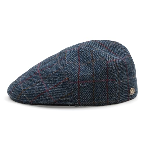 Sterkowski Ivy Five | Harris Tweed Flat Cap for Men and Women | Classic Elegant Warm 5 Panels Ivy - color: Blue/Red Check, size: 7 1/4