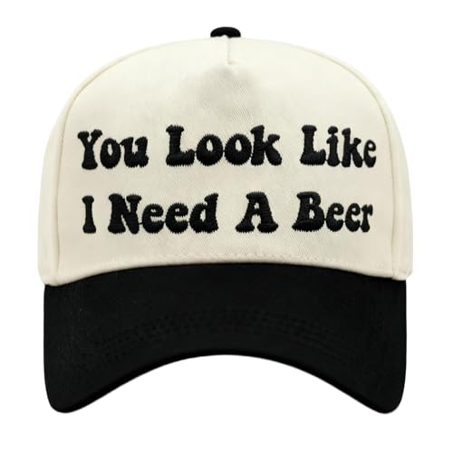 Hat Funny Embroidered Trucker Hat Adjustable Two Tone Snapback Canvas Baseball Cap for Womens - color: Black-you Look Like I Need a Beer