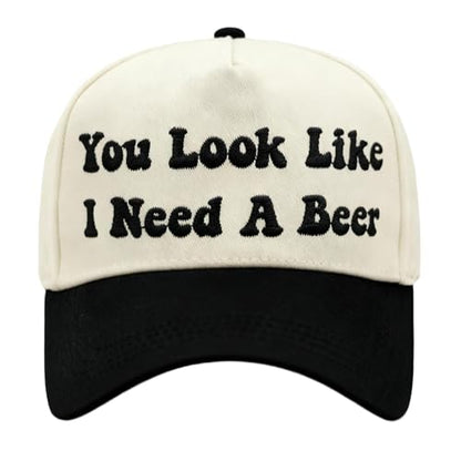Hat Funny Embroidered Trucker Hat Adjustable Two Tone Snapback Canvas Baseball Cap for Womens - color: Black-you Look Like I Need a Beer