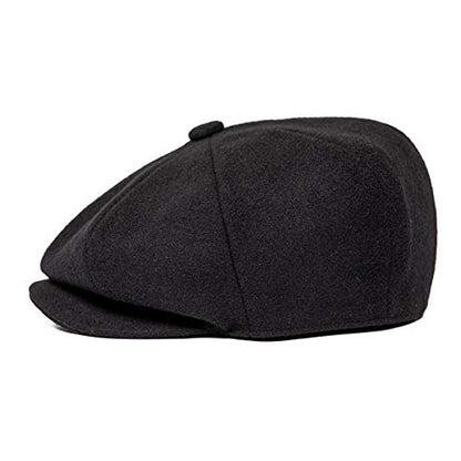 Men Wool Blend 8 Panel Newsboy Cap - color: Black, size: 7 1/8