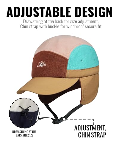 Croogo Fleece Baseball Cap with Ear Flaps Winter Warm 5 Panel Hat Soft Trapper Hat for Men - color: Brownkhaki, size: One Size