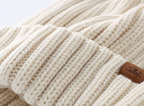 Home Prefer Mens Winter Hat Wool Fleece Lined Knit Beanie Hat Warm Stocking Caps - color: Beige