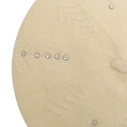 ZLYC Women French Beret Hat Reversible Solid Color Knit Warm Artist Cap - color: Rhinestones Beige