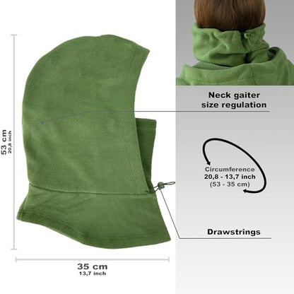 Fleece Balaclava Over Helmet - Warm Helmet Ninja Hood - Snowboard Hooded Hat Neck Gaiter Ski Mask - color: Pinegreen, size: One Size