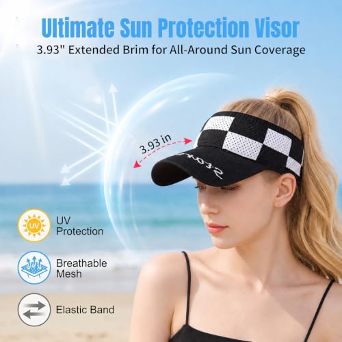 Sun Visor Hats, Wide Brim Sun Hats with UV Protection, Knitted Running Visors for Women - Ponytail Friendly, Quick Drying - color: 6pc-2