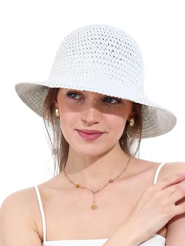 sy soul young Women's Straw Sunhat Wide Brim Hand Woven Beach Bucket Hat - color: White