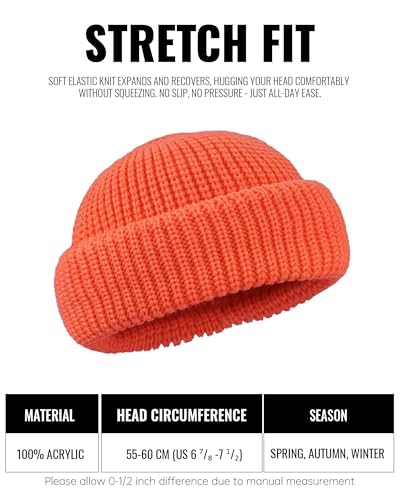 Clakllie Trawler Beanie Watch Hat Knit Cuffed Skullcap Roll-up Edge Stocking Hats Rolled Cuff Knitted Hat Ski Cap - color: Cdus-ddth3-orange