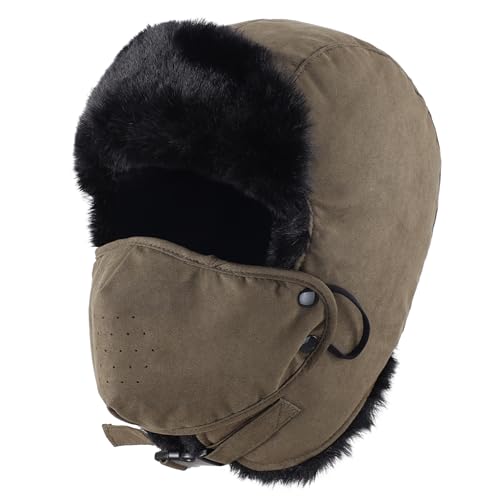 Connectyle Aviator Trapper Hat for Men Women Faux Fur Warm Winter Hat with Ear Flaps Faux Suede Ushanka Cold Weather Hats - color: Army Green