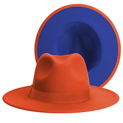 Womens & Mens Fedora Hats, Wide Brim Fedora Hats for Women Men - color: O-orange/Blue-band, size: Small-Medium