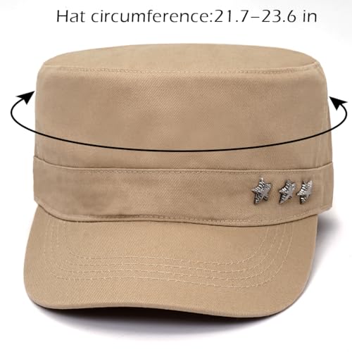 Cadet Hat Flat Top Hats Army Military Caps for Men Women - color: Beige D