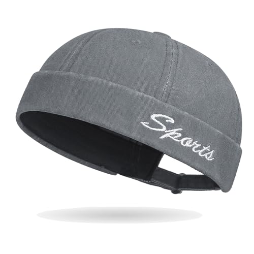 Sailor Brimless Skull Hat, Washed Cotton Docker Hat for Men Vintage - color: B-grey