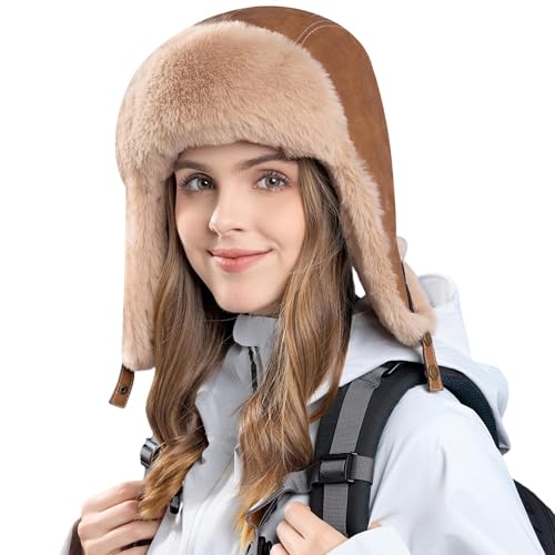 Women Winter Trapper Hat Ushanka Warm Sherpa Beanie Knit Ear Flap - color: Coffee