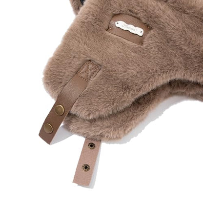 Fluffy Trapper Hats Winter Cozy Plush Ushanka Russian Hat Windproof Ski Hat Pilot Aviator Cap Cold Weather Hat - color: Mg-lfmyymrtb27-brown