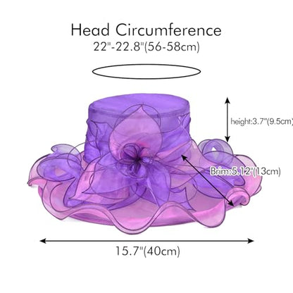 2026 Derby Hats for Women Ladies, Classy Organza Sun Hat, Church Tea Party Wedding Kentucky Fascinator Hat - color: 1j-2462-light Purple