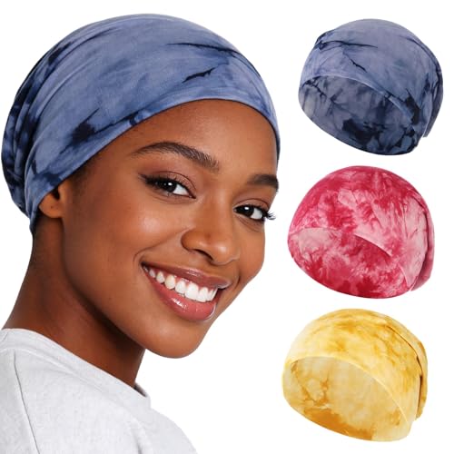 Bohend Bohemian Beanie Hats Headwear Cap Stretch Non Slip Bandanas Sleep Turbans Hats for Women Men Close top Head Covering - style: Tie-dye 1