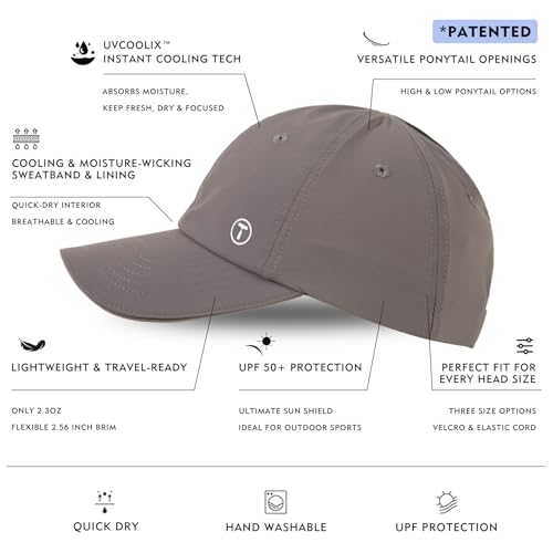 TOP-EX ChicPony™ UPF 50+ Cooling Ponytail Baseball Cap for Women, Packable - color: Rhino Grey, size: Large-X-Large