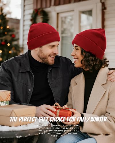 100% Cotton Beanie for Women Men Soft Knit Beanies Warm Winter Hat - color: Red