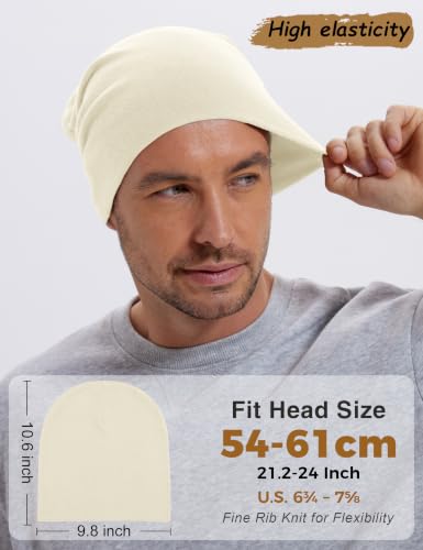 100% Cotton Thin Beanie Hat Women Men Soft Slouchy Chemo Skull Cap - color: 1pc Beige