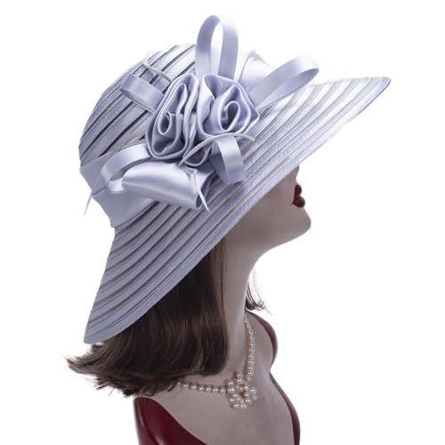 Lawliet Womens Satin Ribbon Church Wedding Sun Wedding Occasion Hat A214 - color: Grey