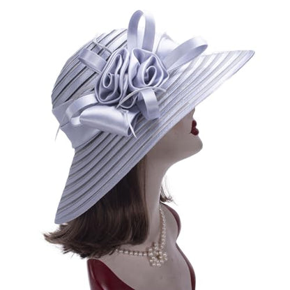 Lawliet Womens Satin Ribbon Church Wedding Sun Wedding Occasion Hat A214 - color: Grey