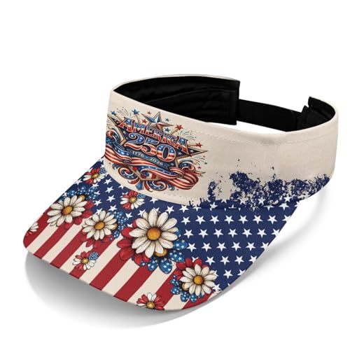 Yzaoxia Sun Visor for Women Men UV Protection Packable Lightweight Baseball Cap Beach Camping Travel Wide Brim Sun Hat - color: America 250th Patriotic