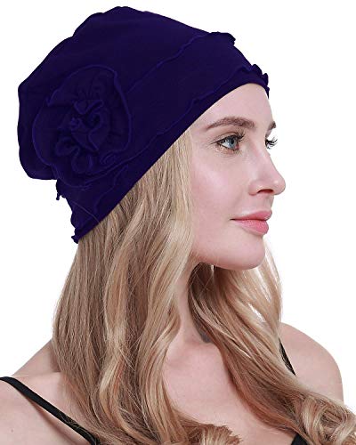 osvyo Chemo Headwear Turban Cap for Women - Cancer Beanie Hair Loss Sealed Packaging - color: Cotton Navy Blue