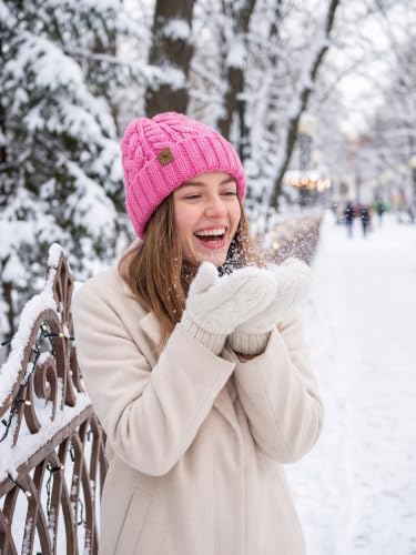 Winter Hats for Women Cable Knit Chunky Skull Cap Fleece Lined Thick Fold Cuff Beanie hat - color: Pink, style: Wheat Spike