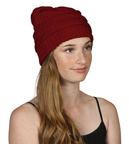 Gravity Threads Knit Soft Stretch Beanie Cap - color: Wine