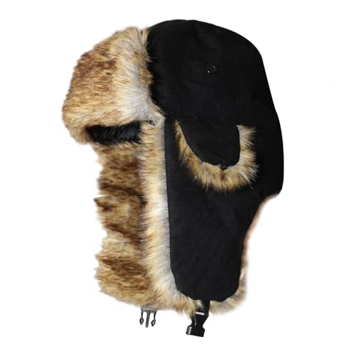 ONWAY Trapper Hat Winter Hats for Women Men with Faux Fur Ear Flaps - color: Dark Black