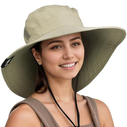 Solaris Wide Brim Sun Hat with Neck Flap - color: Olive, size: Medium