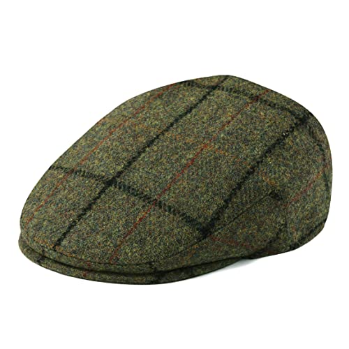 FEINION Men's Wool Tweed Newsboy Ivy Cap Gatsby Golf Flat Hat - color: Plaid Light Green, size: 7 3/4