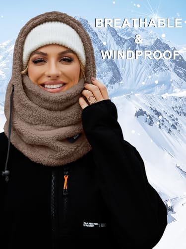 Balaclava Fleece Ski Mask Winter Face Masks Windproof Hooded Scarf - color: Coffee
